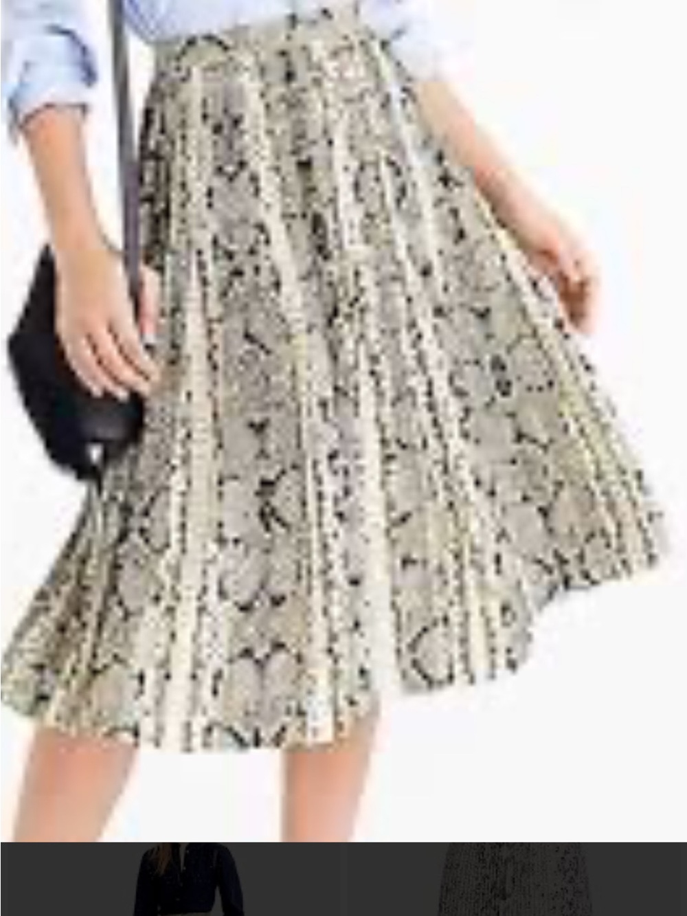 J. Crew Black and Cream Printed Pleated Midi Skirt